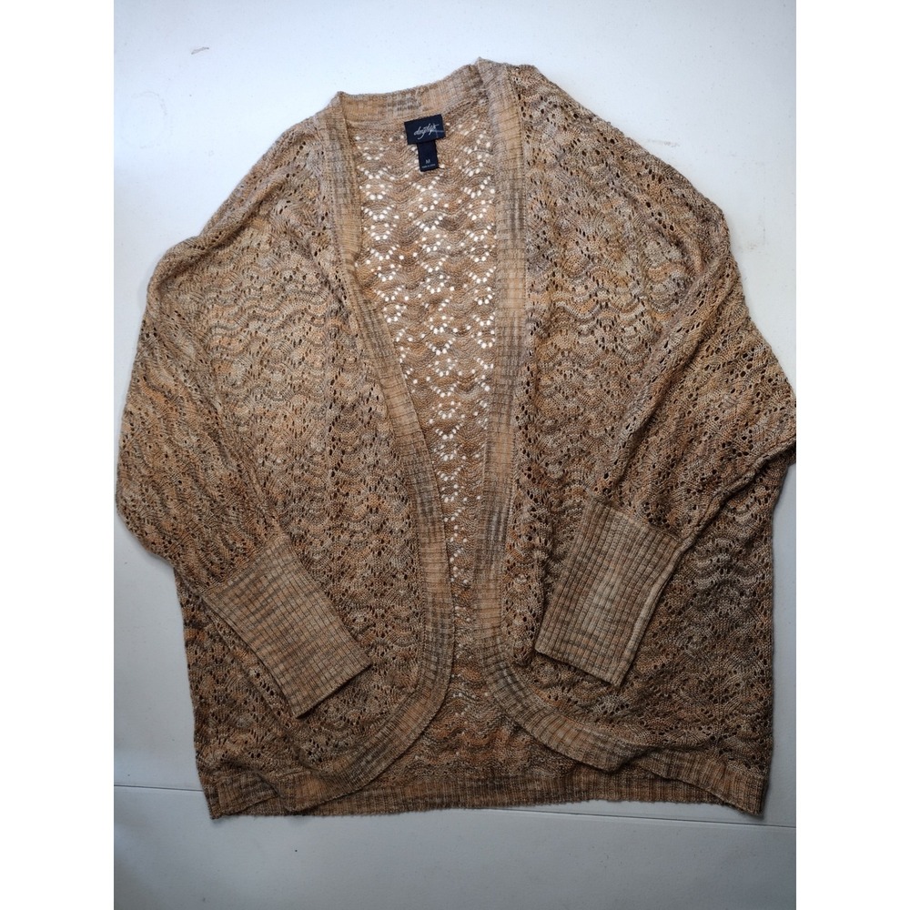 Daytrip Open Knit Cardigan Brown‎ Tan Sweater Medium Bohemian Soft Cute